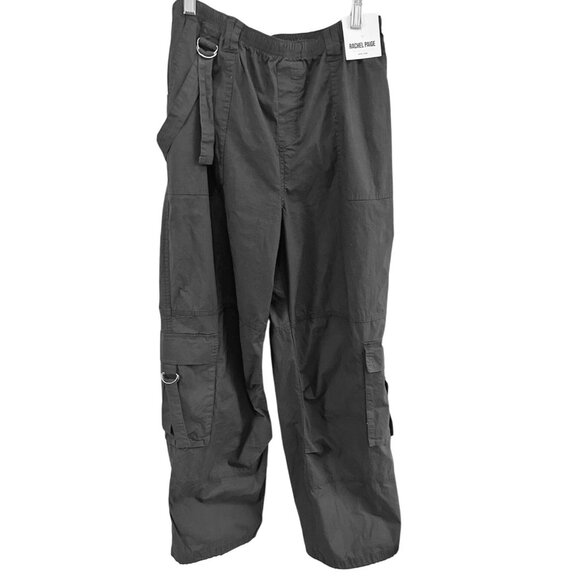 Rachel Paige L Utility Cargo Pants Gray Lightweight Back Elastic Waist D-Rings - Picture 6 of 14
